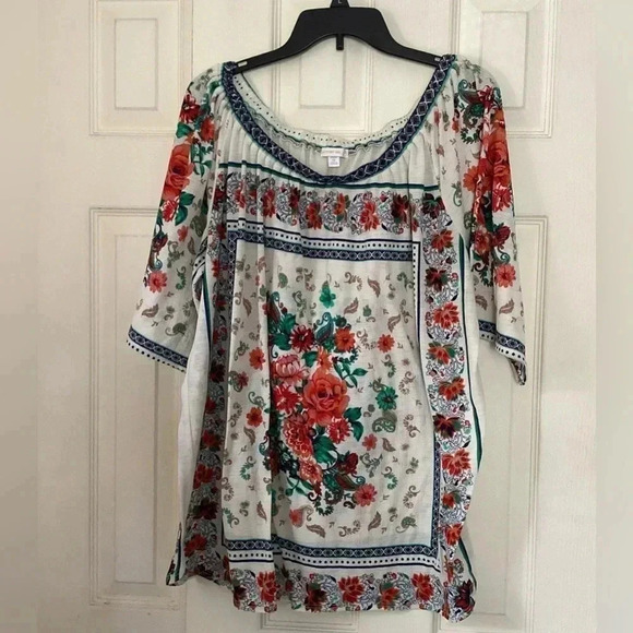 Westport 1962 Women's2X Floral  Pheasant Country Rose Boho Blouse Top - Picture 1 of 10